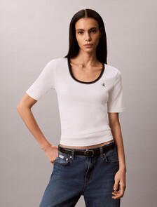 Slim Ribbed Open Back T-shirt, Bright White, hi-res