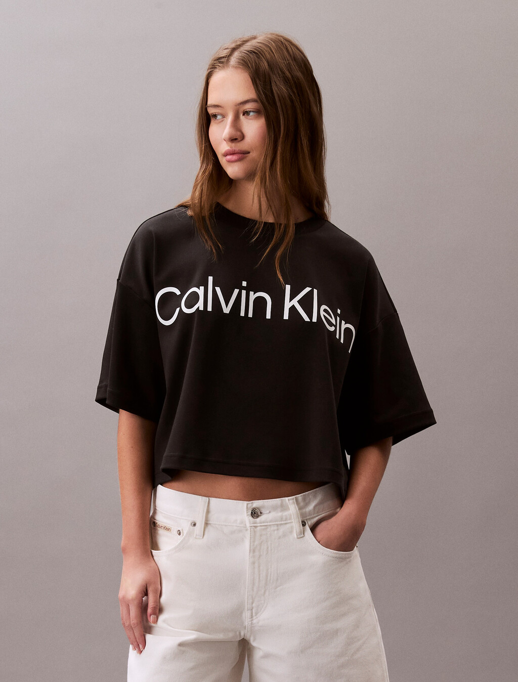 Logo Graphic Boxy Cropped T-Shirt, Black, hi-res