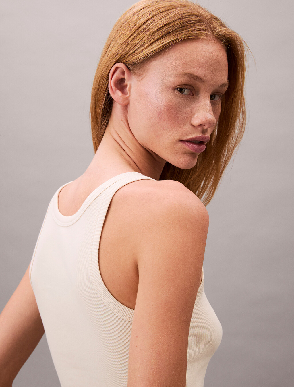 Rib Knit Tank Top, Bone White, hi-res