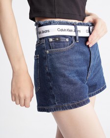 Logo Belt High Rise Denim Shorts, Dark Lg Belt Fray Wb, hi-res