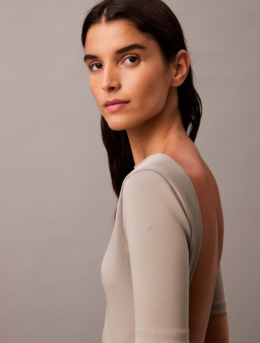 Backless Jersey Dress, Elephant Skin, hi-res