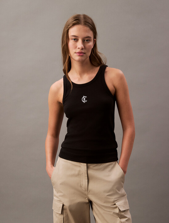 Ribbed Cotton Logo Tank Top