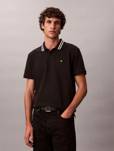 Monogram Logo Pique Tipped Classic Polo Shirt, Black, hi-res