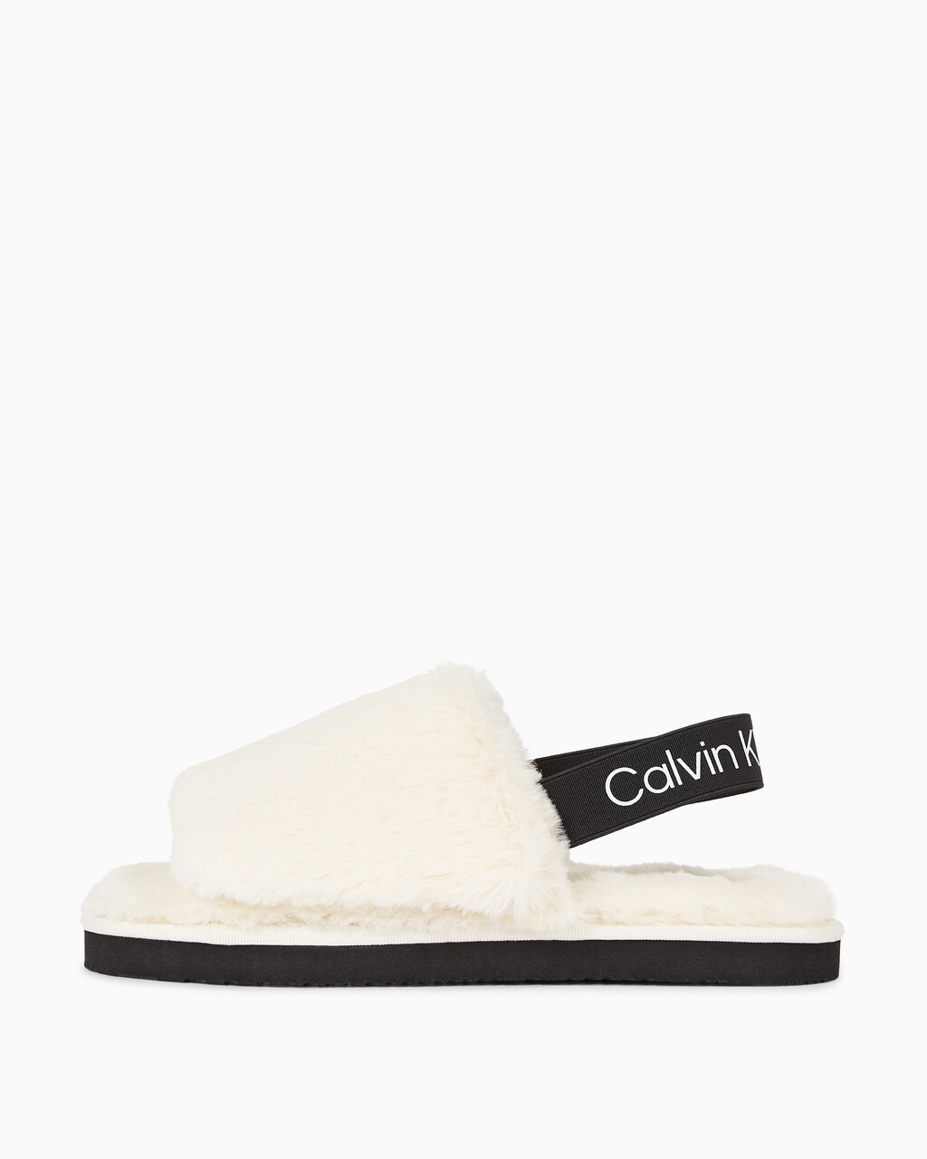 Faux Fur Slippers, Creamy White/Black, hi-res