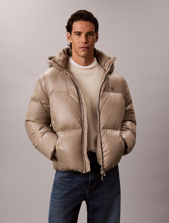 Glossy Down Puffer Jacket With Detachable Hood