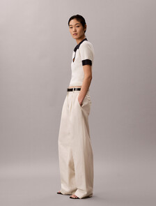 Two-Tone Cotton Knit Polo Shirt, Tofu, hi-res