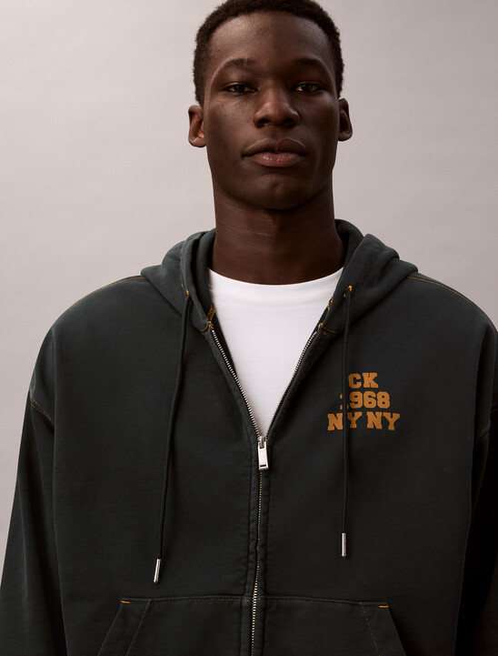 Washed Fleece Logo Graphic Relaxed Hoodie