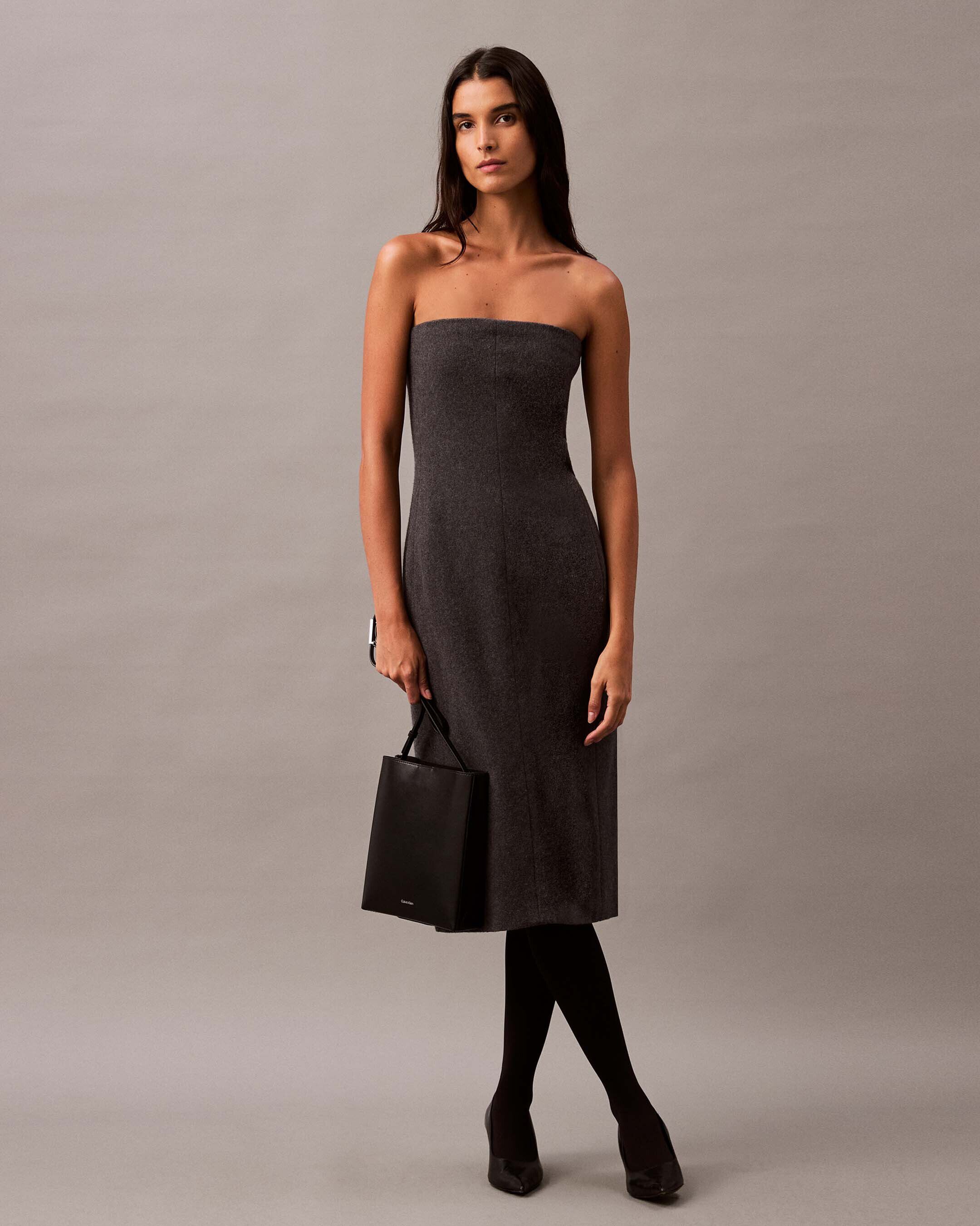 Brushed Wool Blend Strapless Dress grey Calvin Klein Hong Kong