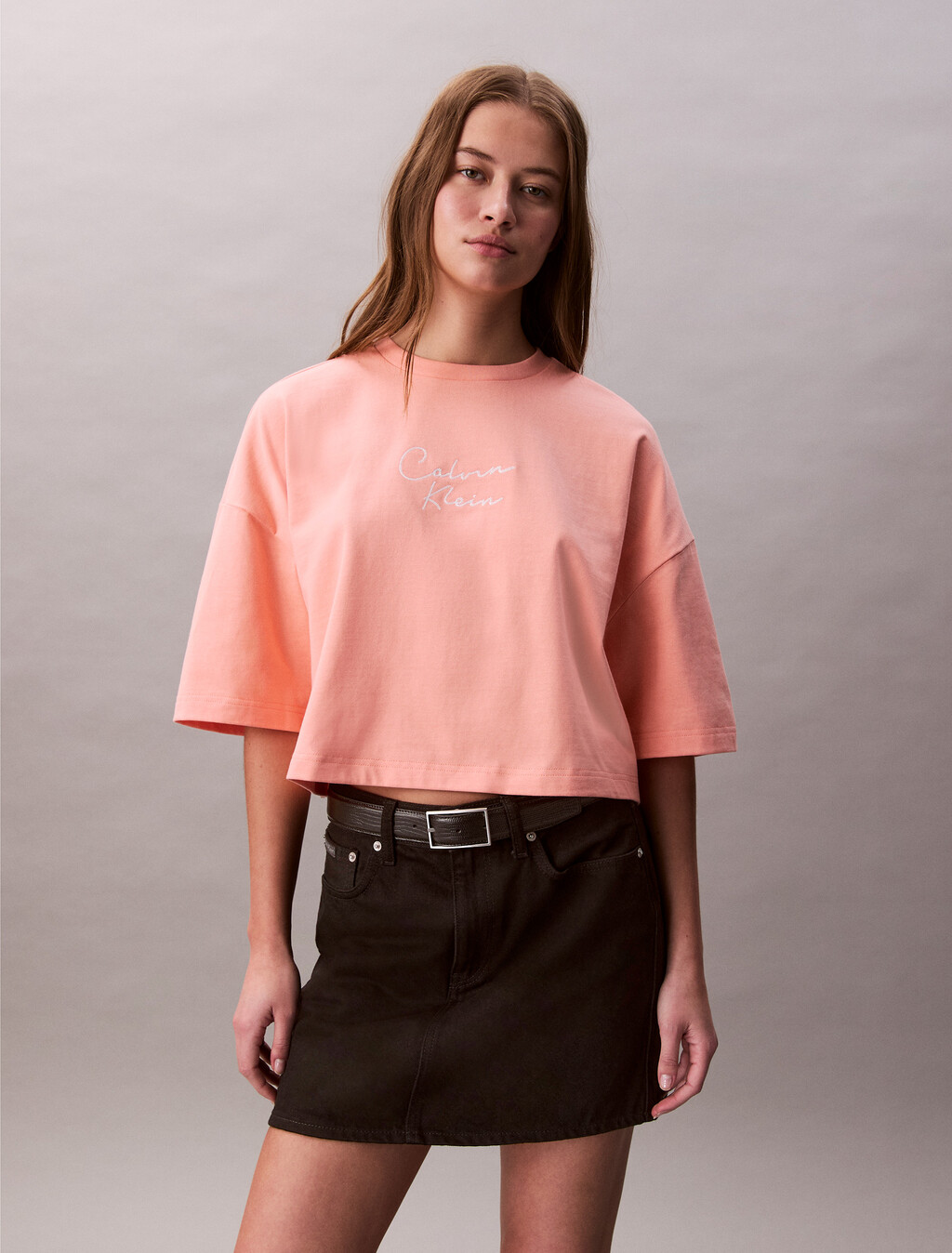 Boxy Cropped Logo T-shirt, Powder Orange, hi-res