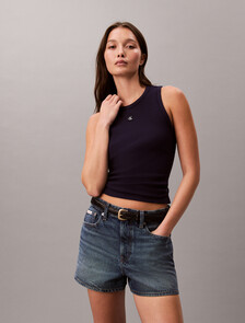 Slim Waffle Racerback Top, Evening Blue, hi-res