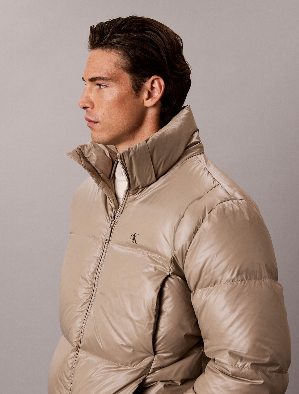 Glossy Down Puffer Jacket With Detachable Hood, Roasted Cashew, hi-res