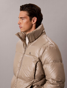Glossy Down Puffer Jacket With Detachable Hood, Roasted Cashew, hi-res