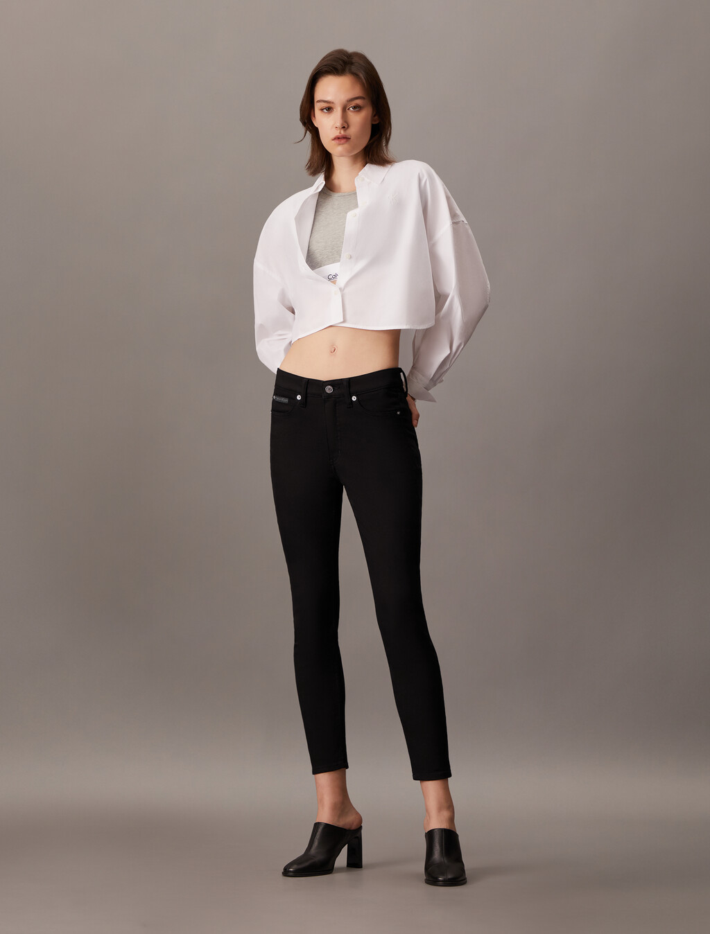 Forever Stretch Black 黑色高腰緊身九分牛仔褲, Denim Black, hi-res