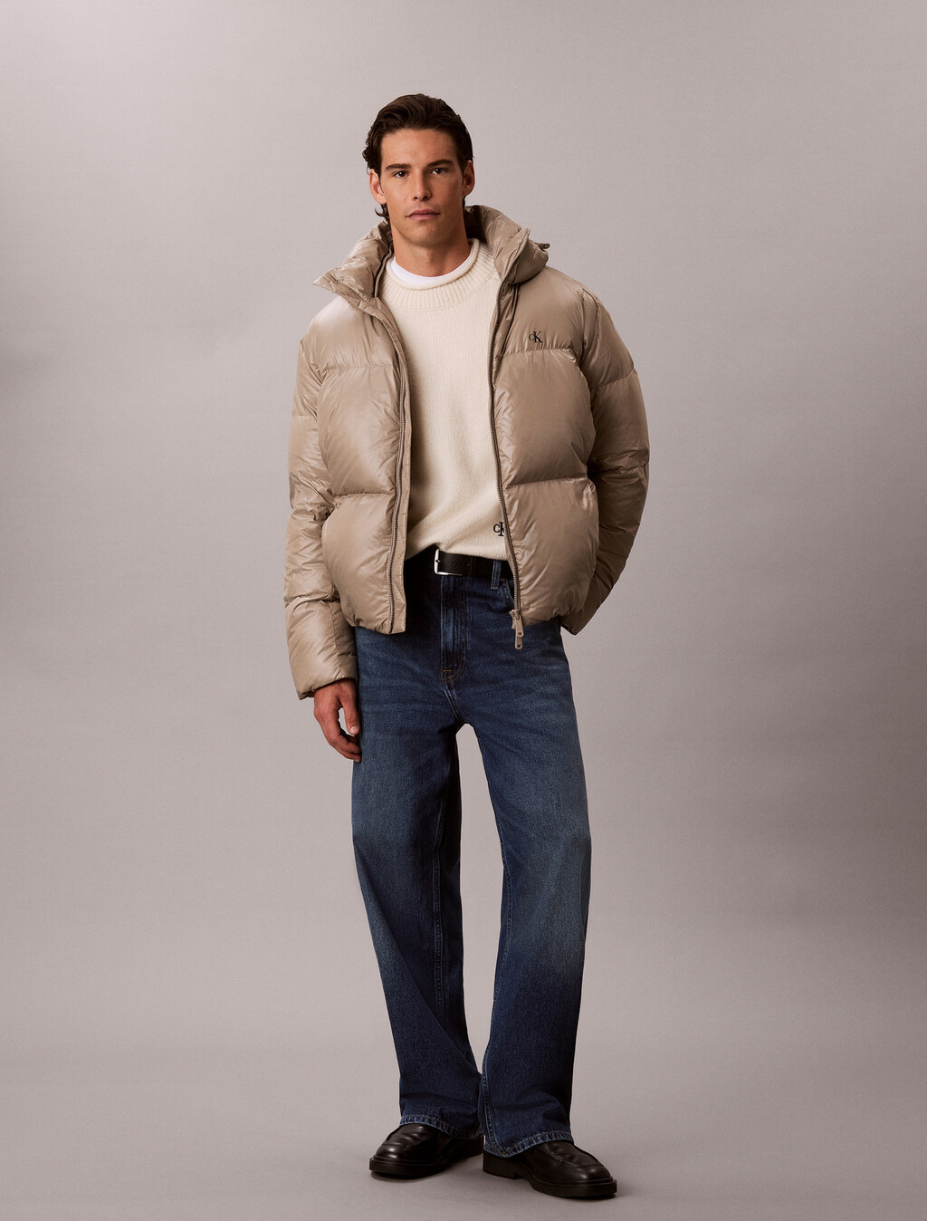 Glossy Down Puffer Jacket With Detachable Hood, Roasted Cashew, hi-res