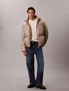 Glossy Down Puffer Jacket With Detachable Hood, Roasted Cashew, hi-res
