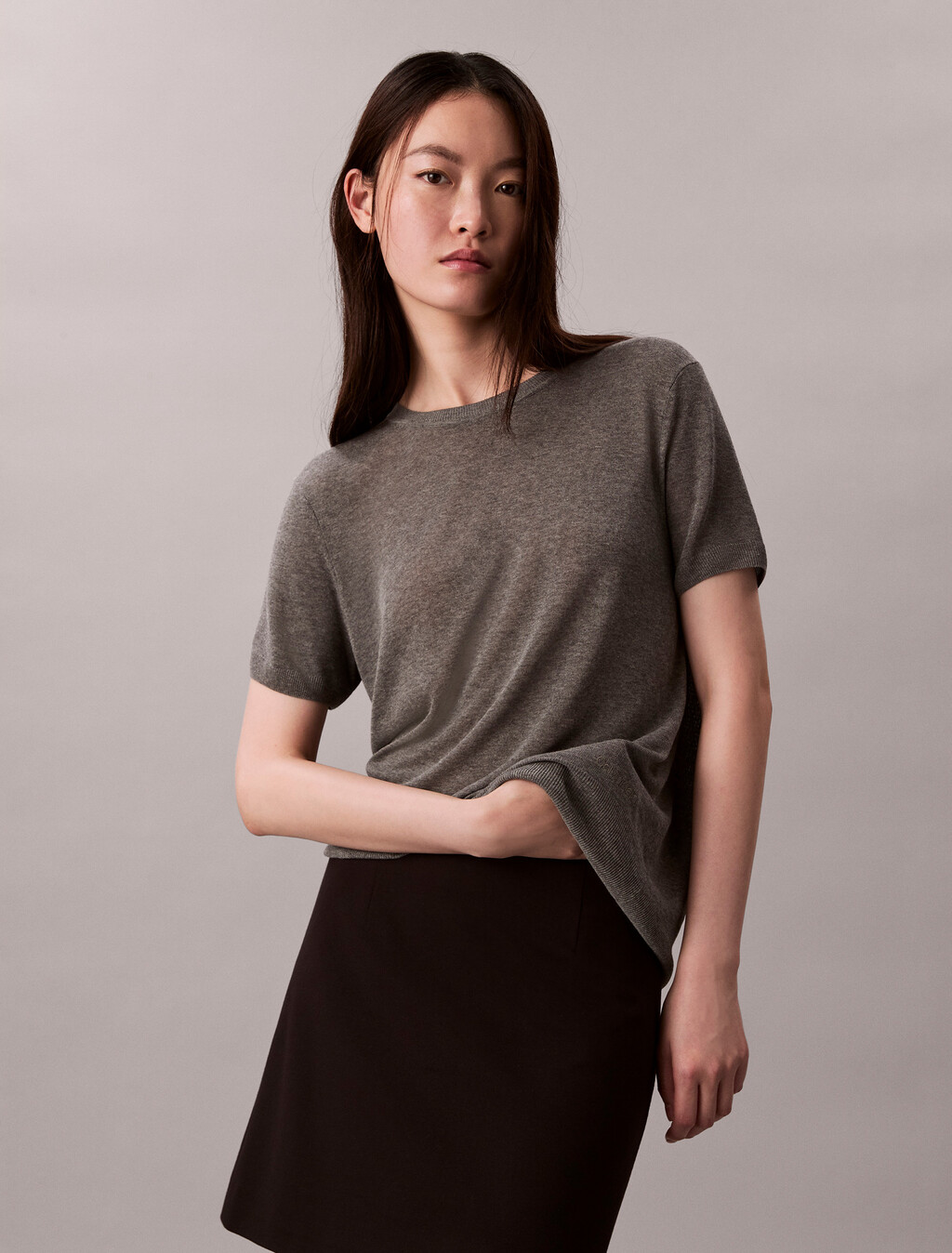 Fine Gauge Viscose Jumper, B30 Grey Heather, hi-res