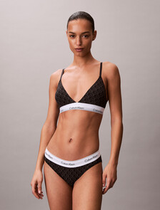 Lightly Lined Triangle Bralette - Icon Cotton Modal, SEAMLESS EMBLEM+BLACK/ASHFORD GRAY, hi-res