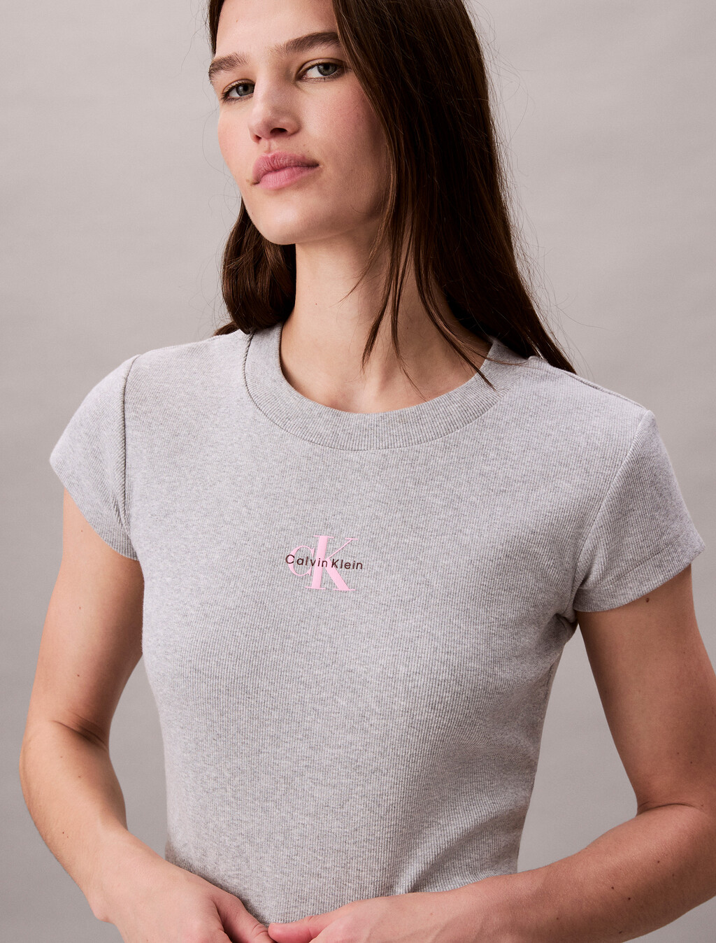 Slim Cropped Monogram T-shirt, BC06 Grey Heather, hi-res