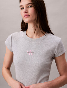 Slim Cropped Monogram T-shirt, BC06 Grey Heather, hi-res