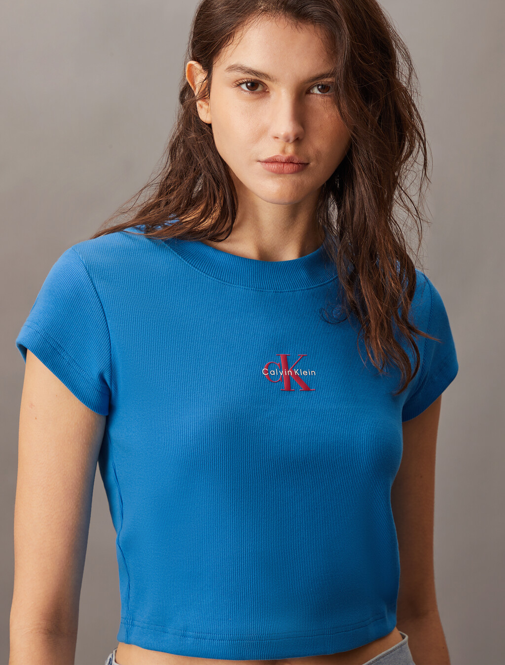 Slim Cropped Monogram T-shirt, French Blue, hi-res