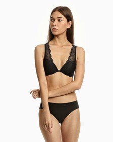 CK Black Graphic Lace Push Up Plunge Bra, Black, hi-res