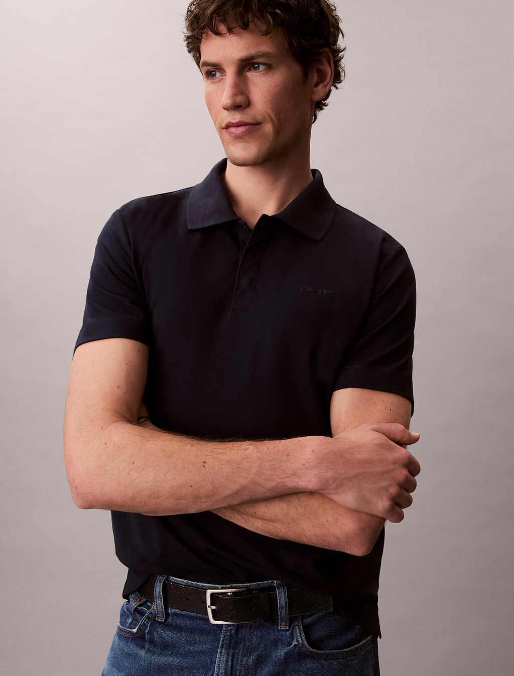 Cotton Blend Pique Polo Shirt, Dark Sapphire, hi-res