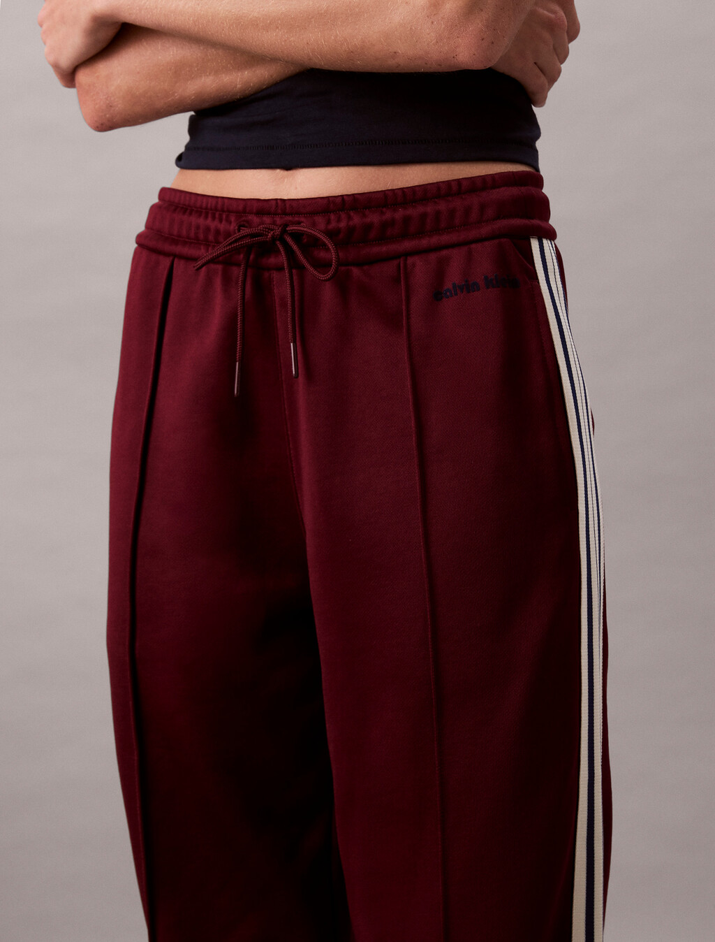 High Shine French Terry Track Pants, Deep Rouge, hi-res