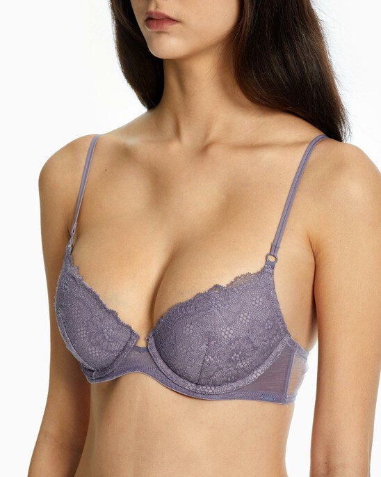 CK BLACK MINI FLORAL LACE PUSH UP PLUNGE BRA