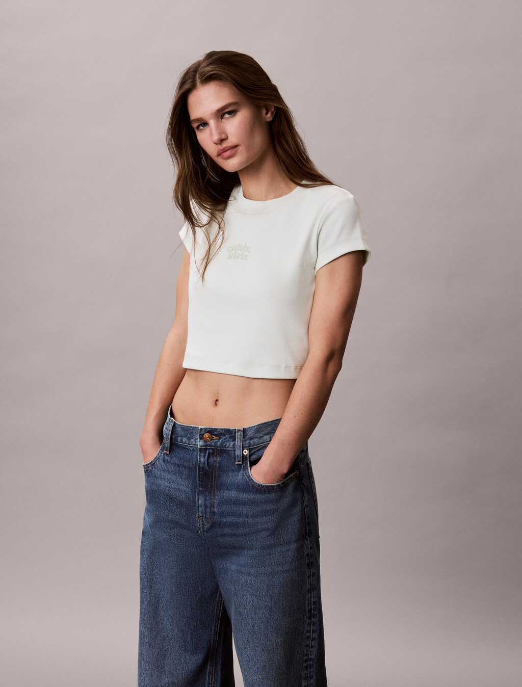 Slim Cropped Logo T-shirt, Phantom Green, hi-res