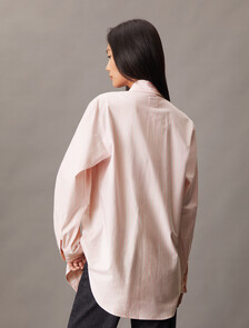 條紋寬鬆鈕扣領襯衫, Powder Pink, hi-res