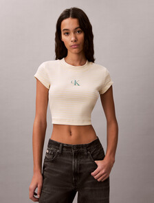 Slim Ribbed Stripe T-shirt, French Vanilla Stripe, hi-res