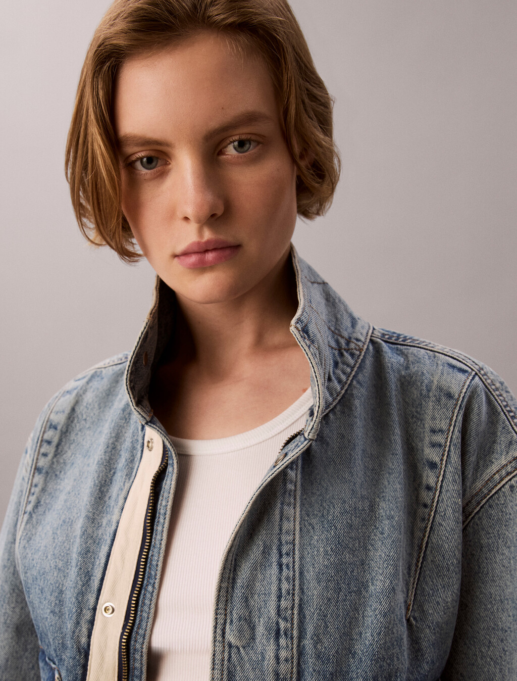 Cropped Denim Utility Jacket, TATTERED LAPIS, hi-res