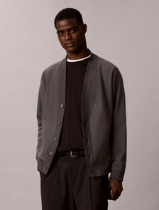 Relaxed Cotton Terry Logo Cardigan, Volcanic Ash, hi-res