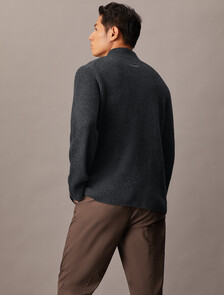 Woolen Rib Knit Mock Neck Sweater, Dark Cliff Htr, hi-res