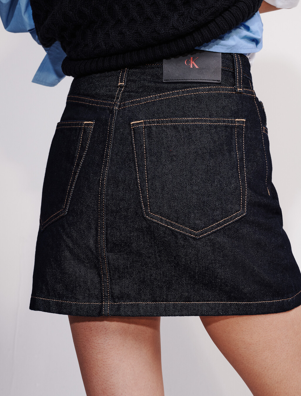 不對稱牛仔迷你裙裝, Rinse Denim, hi-res