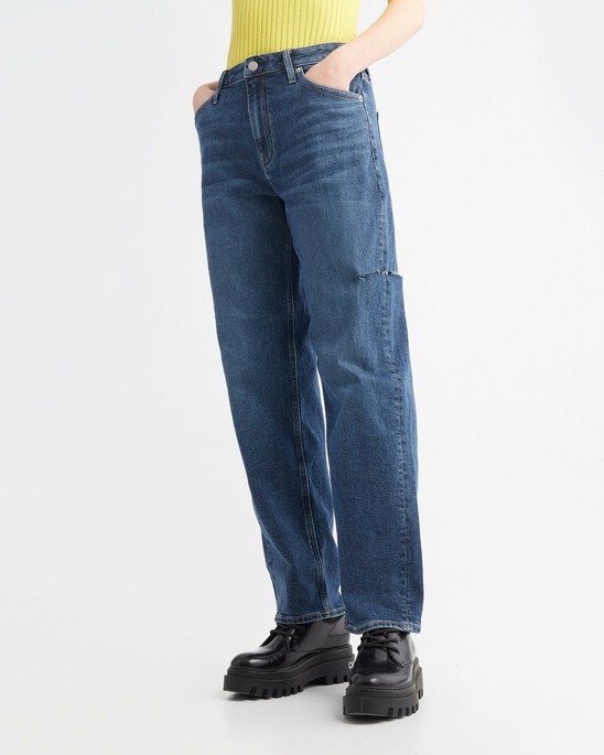 ITALIAN DENIM SIDE SLASH 90S STRAIGHT JEANS