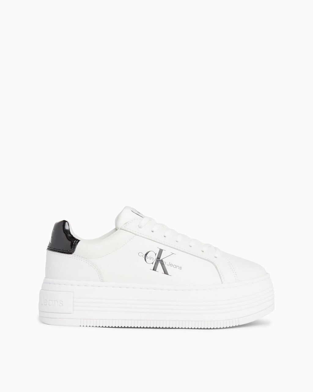 Leather Platform Trainers, Bright White/Black, hi-res