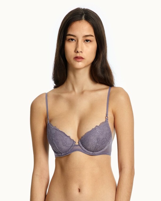 CK BLACK MINI FLORAL LACE PUSH UP PLUNGE BRA