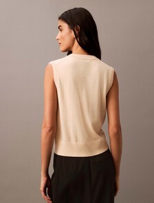 Merino V Neck Shrunken Vest, Linen, hi-res