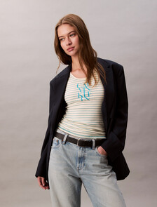 Logo Graphic Ribbed Stripe Tank Top, SWEET CORN STRIPE, hi-res