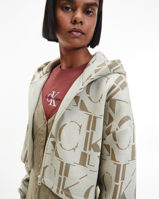 Ck All Over Print Zip Through Hoodie