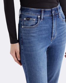High Rise Split Hem Slim Straight Jeans, 082 DARK BLUE, hi-res