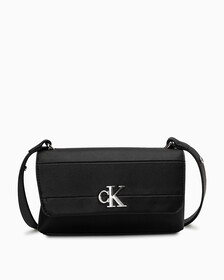 MINIMAL MONOGRAM 翻蓋紋理斜揹袋, BLACK, hi-res