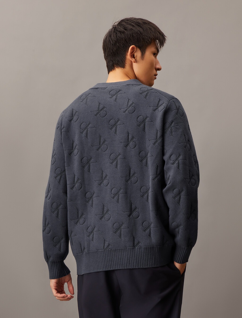 Embossed Monogram Relaxed Cardigan, Ebony, hi-res