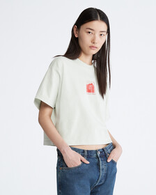 STANDARDS CROPPED EMBRACE GRAPHIC CREWNECK T-SHIRT, Green Lily, hi-res