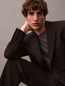 Wool Straight Pleated Trousers, Black Beauty, hi-res