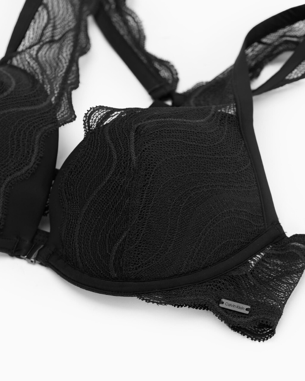 CK Black Graphic Lace Push Up Plunge Bra, Black, hi-res