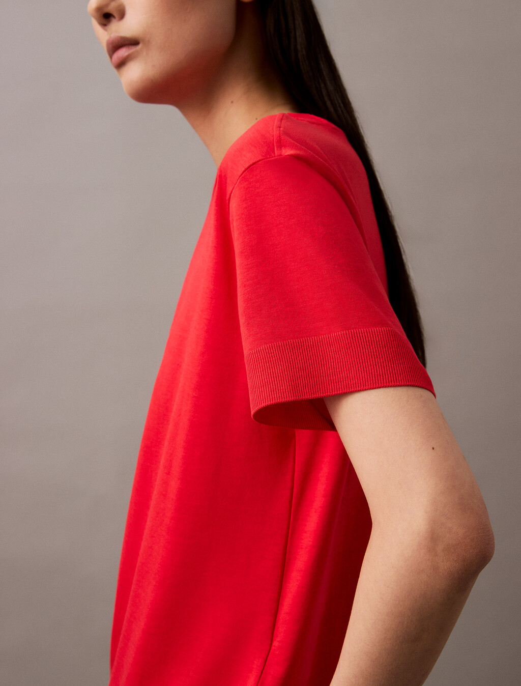 Silk Touch 絲質小高領 T 恤, Tomato, hi-res