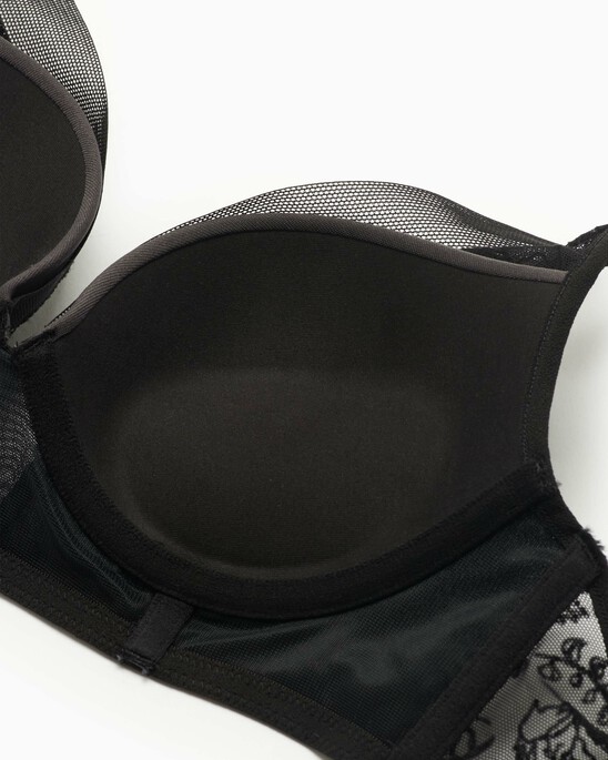 CK BLACK WILDFLOWER PUSH UP PLUNGE BRA