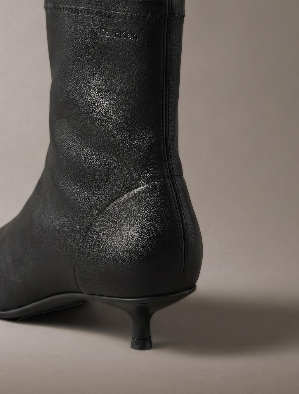 Leather Kitten Heel Ankle Boots, Triple Black, hi-res
